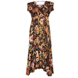 Natural Life Size Medium Floral Maxi Dress Tiered Floral Prairie Boho Pockets 🏵